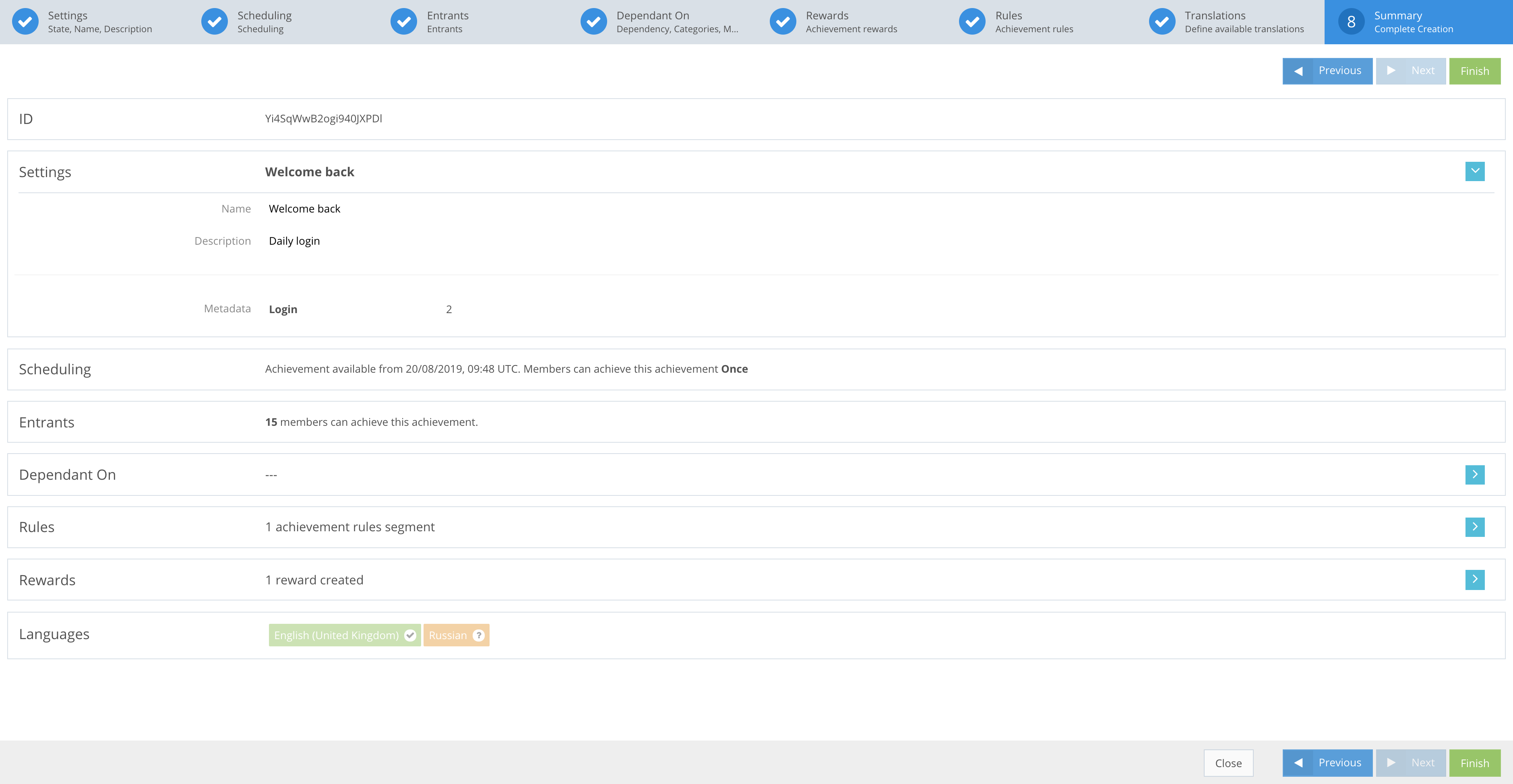 Step 8: Achievement summary