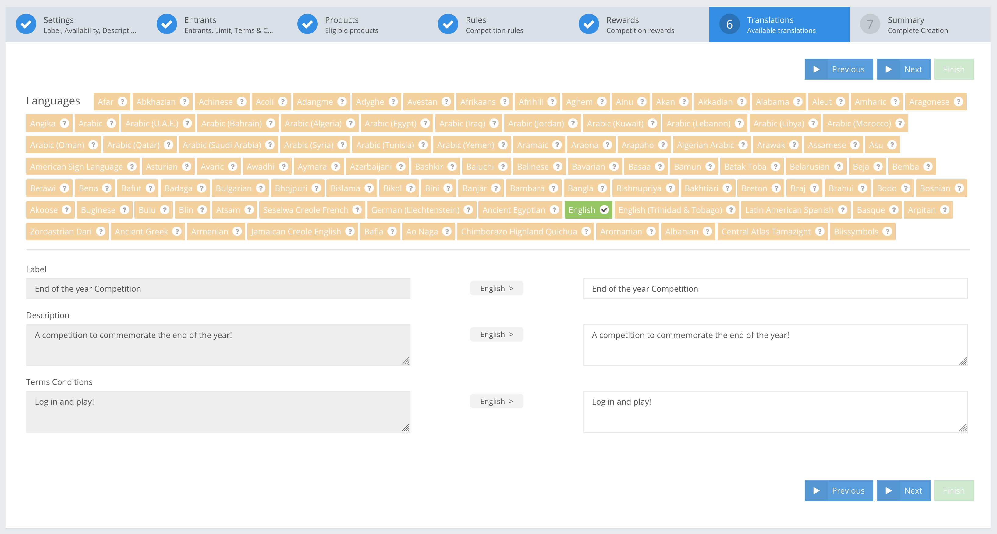 Step 6: Tournament translations