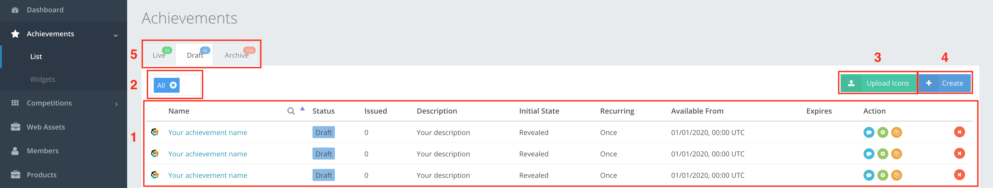 Achievements navigation tutorial