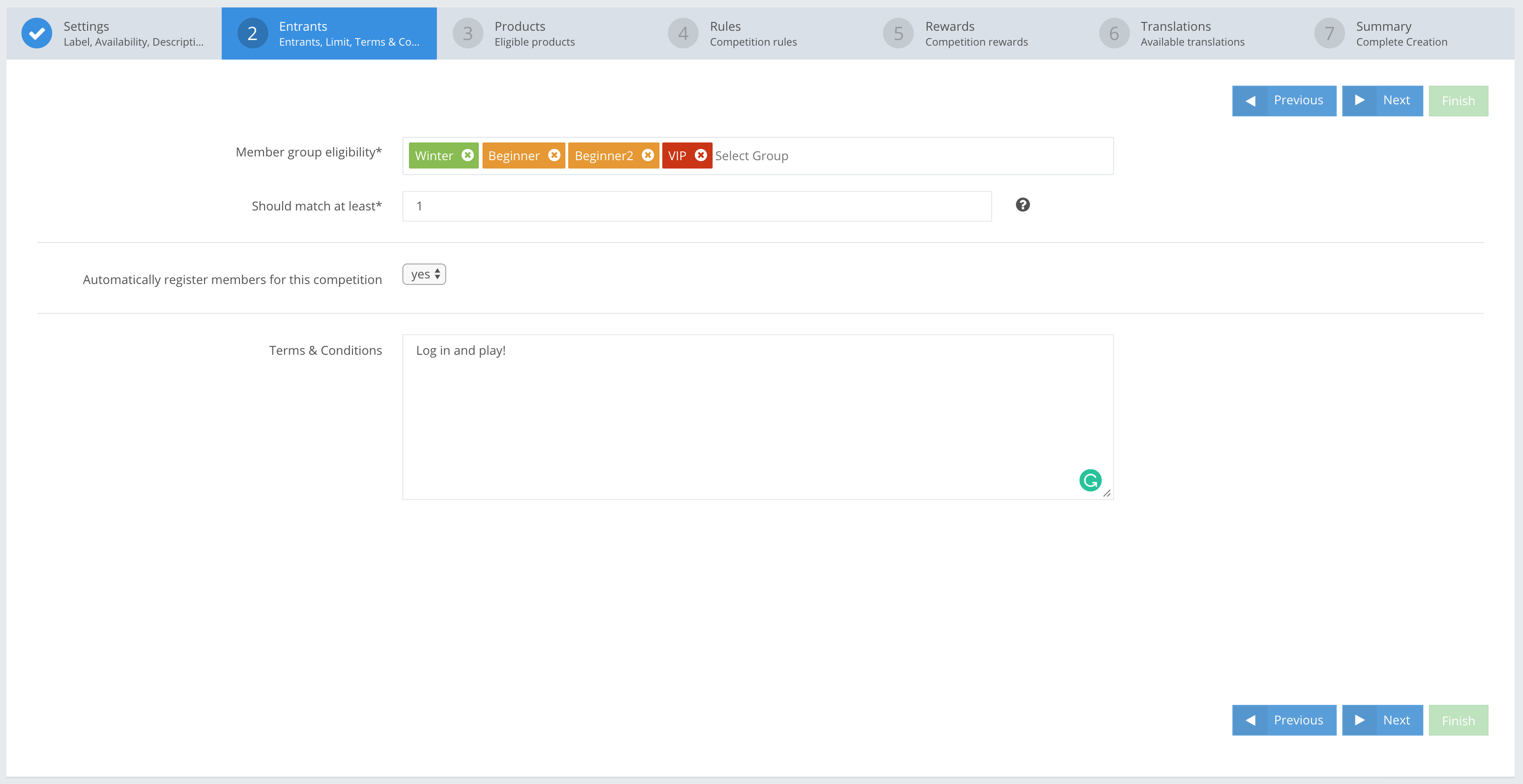 Step 2: Tournament entrants