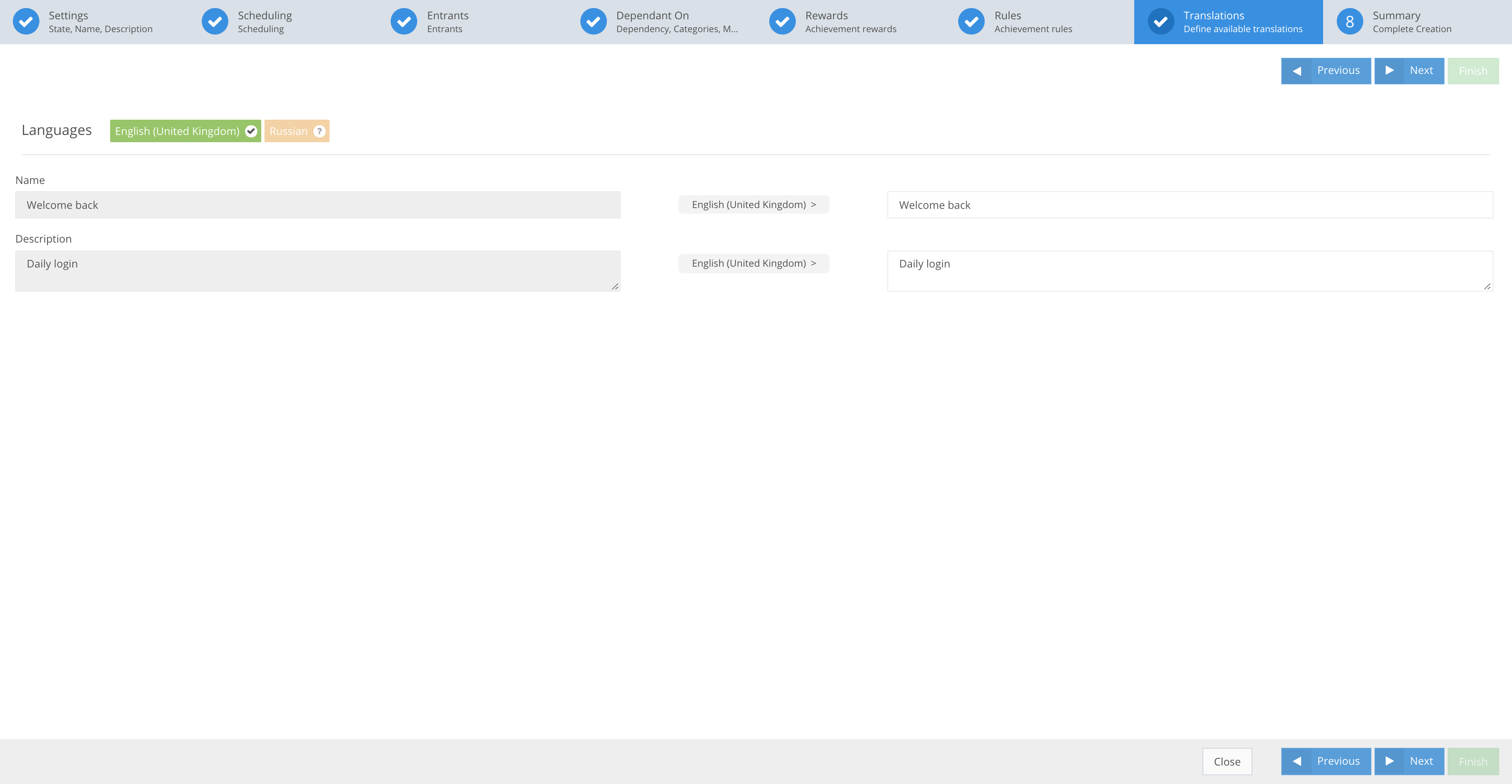 Step 7: Achievement translations