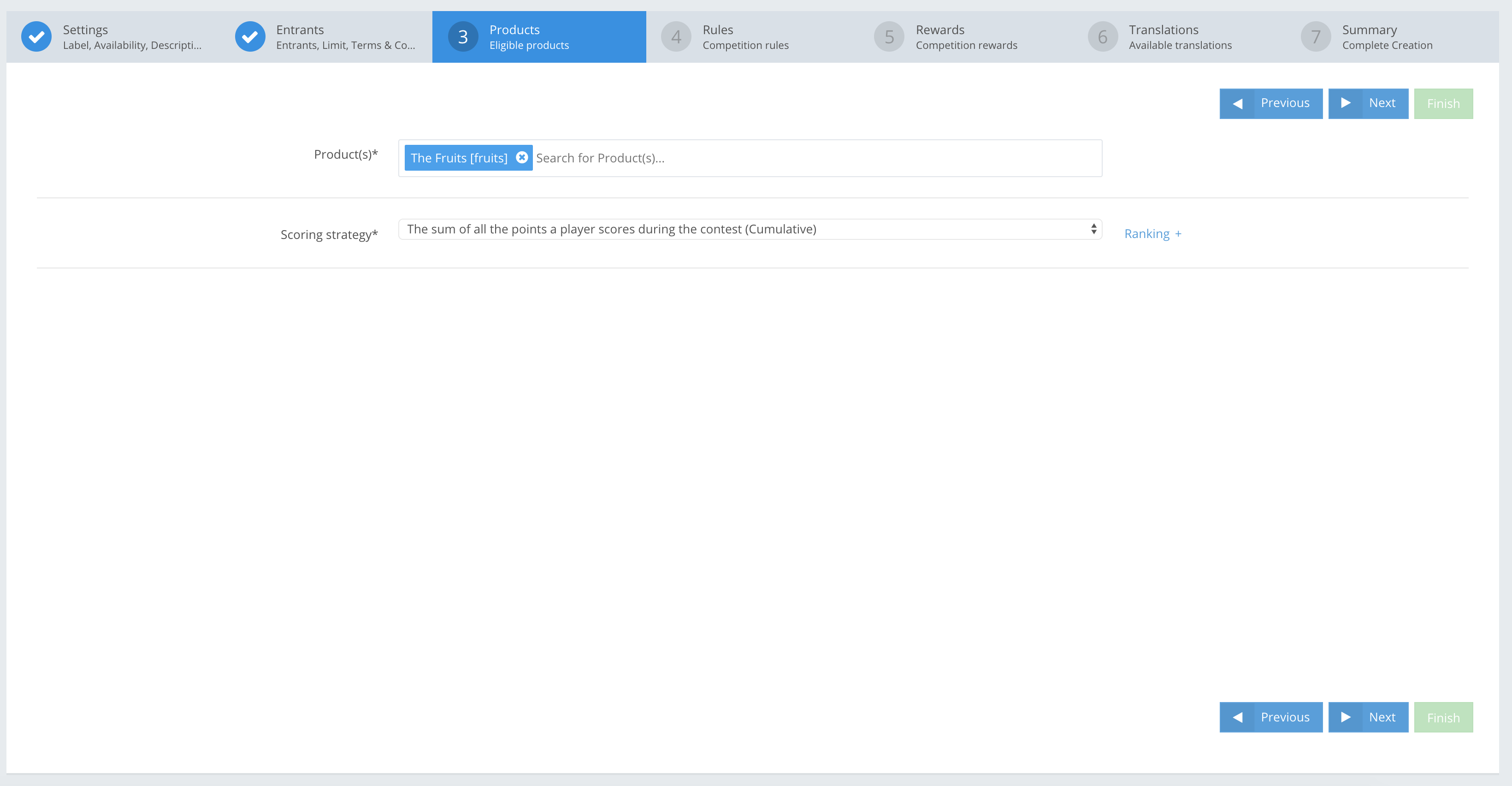 Step 3: Tournament products