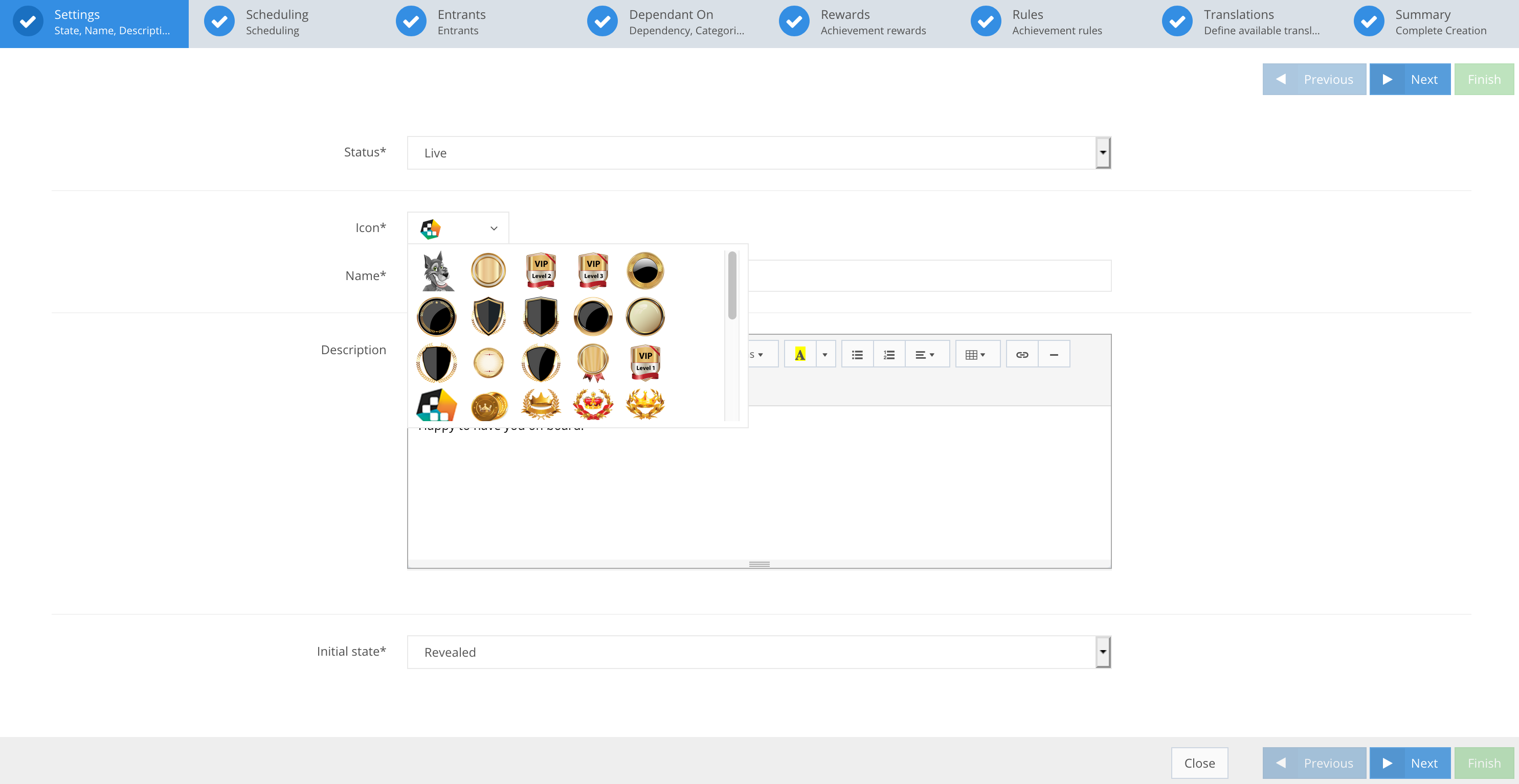 Achievements navigation tutorial